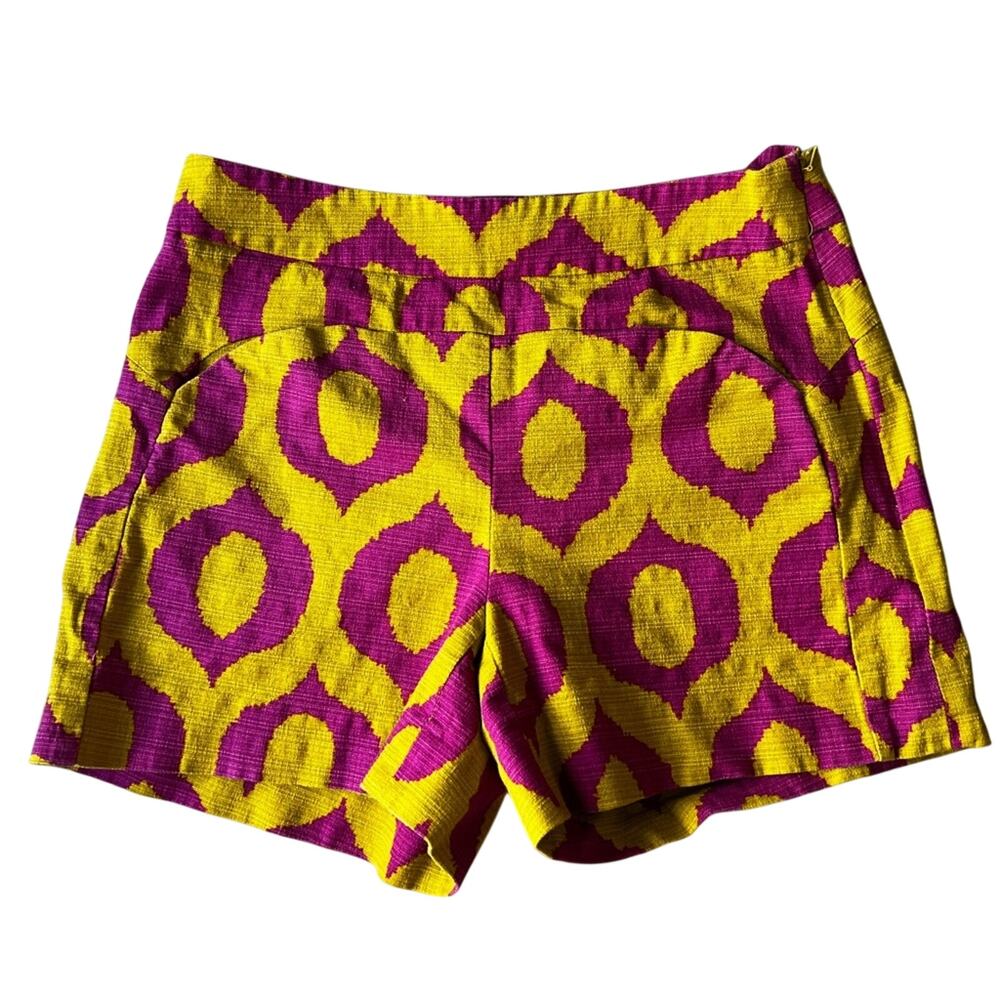 Anthropologie Cartonnier shorts printed chartreuse pink cotton size 2
